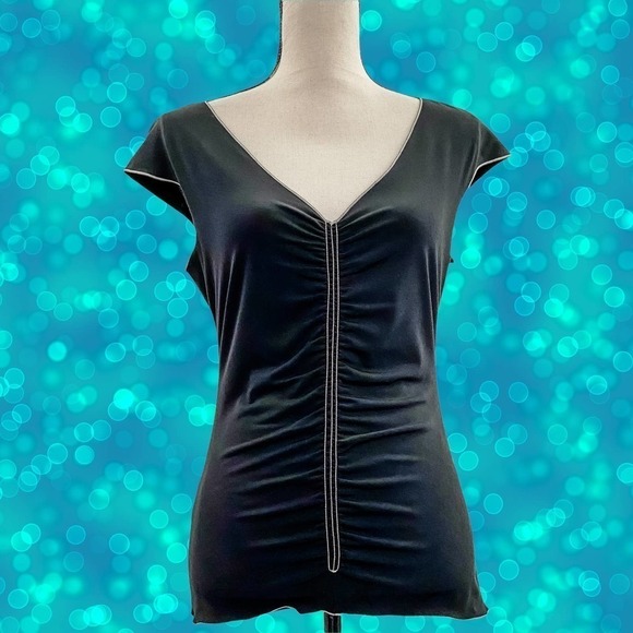 MAX Edition Black Cinched Cap Sleeve V-Neck Blouse - Picture 11 of 11
